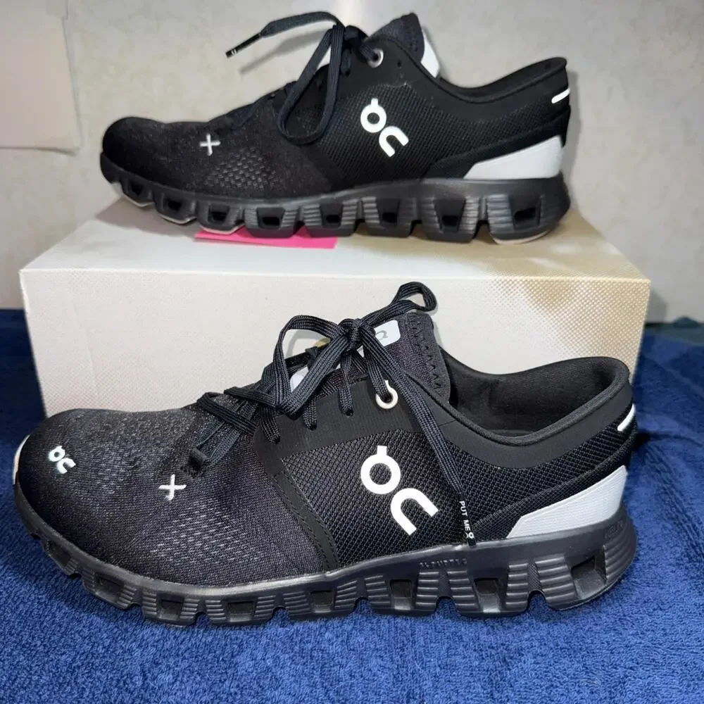 On Men's Cloud X 3 Sneakers, All Black - Size 7 Medium US Work Active Gorpcore